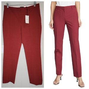 NWT Theory Wool Stretch Tailored Trousers Red Light Cranberry Straight Pant 10